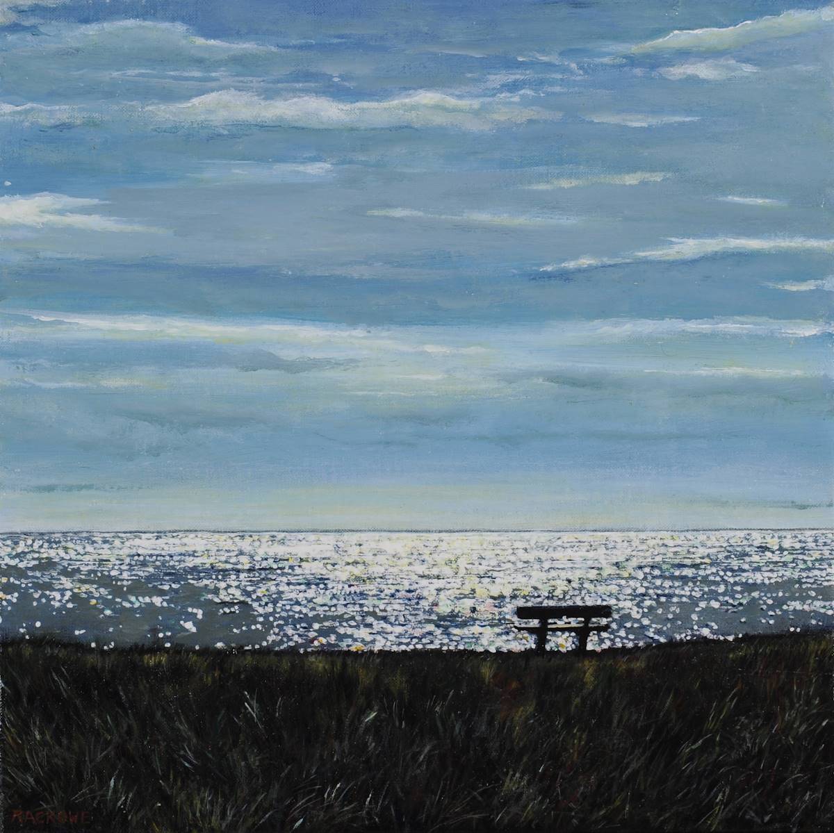 Bench view: a painting of Ile d'Oleron by Amanda Rackowe